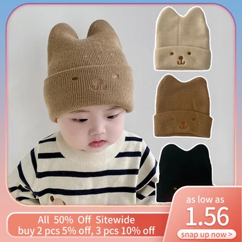 דוב תינוק כובעים קריקטורה האוזן תינוק סרוג מכסה המנוע סתיו חורף לתינוק כובע סרוג עבור ילד ילדה רכה צמר חם Skullies קאפ